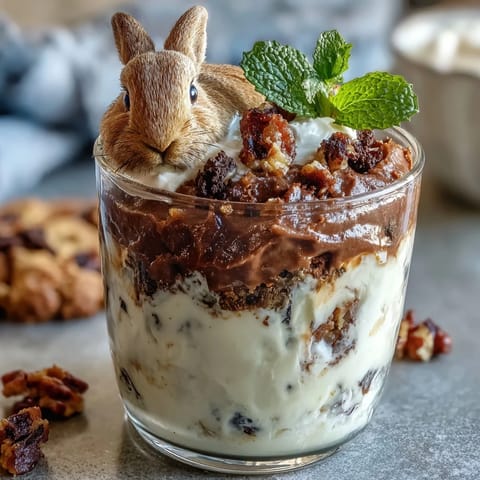 Easter Bunny Dirt Cups with Chocolate Pudding and Oreos - playful dessert cups layered with rich chocolate pudding, crushed Oreos, and festive marshmallow bunnies.