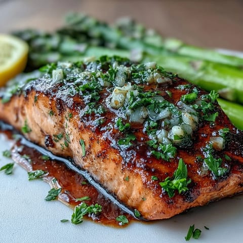 Juicy salmon fillets seared in garlic butter with crisp asparagus, perfect for a quick and healthy spring dinner.  