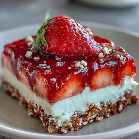 Bright Memorial Day Strawberry Pretzel Salad Dessert with creamy, fruity layers.