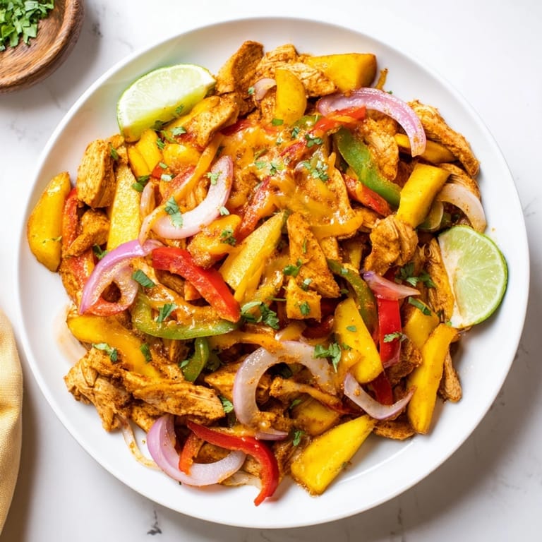 Scooping a flavorful spoonful of cheesy, spicy Mango Chicken Fajita Casserole, ready to serve.
