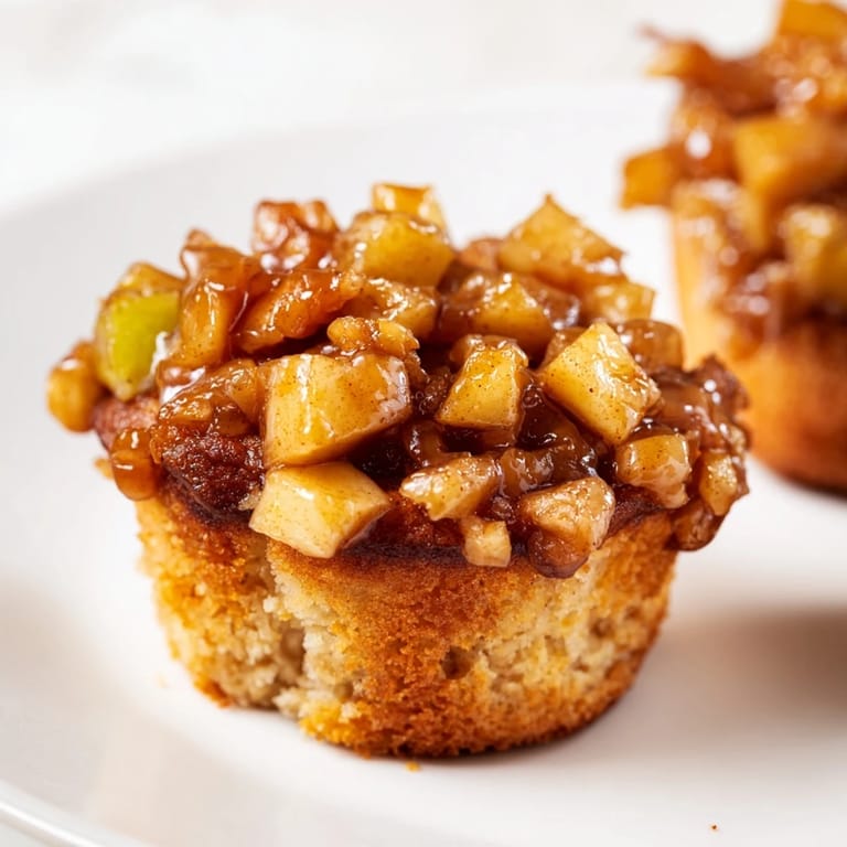 Deliciously warm Caramel Apple Upside Down Muffins drizzled with rich caramel sauce.  