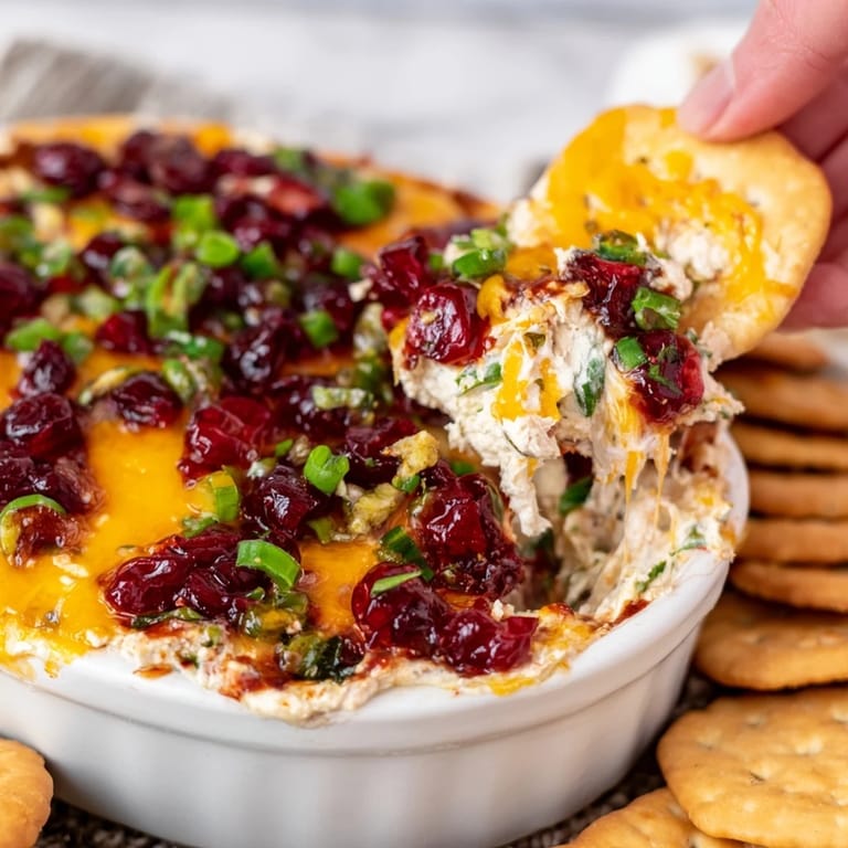 Irresistible Cranberry Jalapeño Dip Cheddar Melt, featuring bubbling cheese for rich flavor.