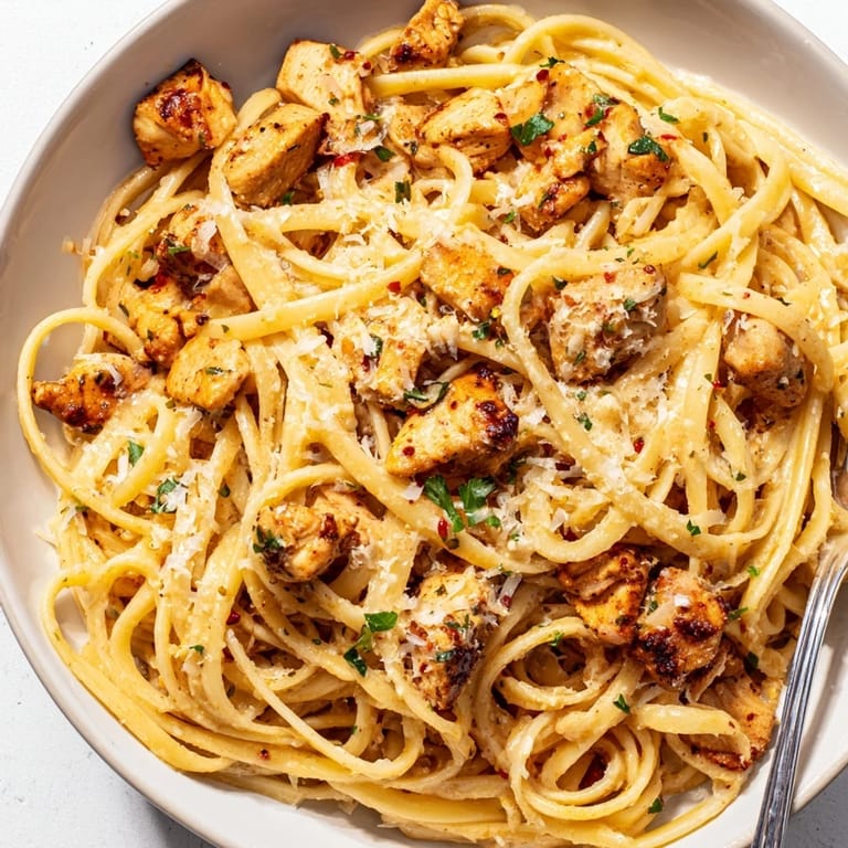 Indulge in Cowboy Butter Chicken Linguine topped with rich Parmesan and zesty lemon flavors.  