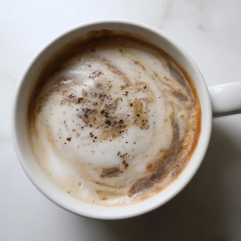 Unconventional Onion Latte served hot, blending rich espresso and savory flavors.  