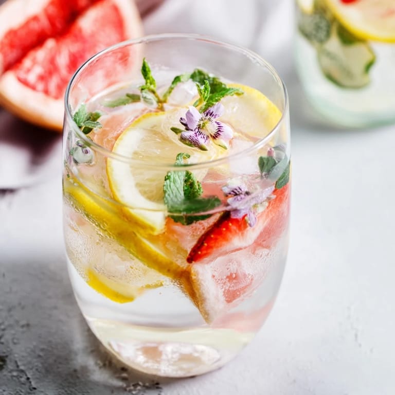 Hydrating Water-Based Mocktails with sliced lemon, lime, and vibrant mint leaves.  