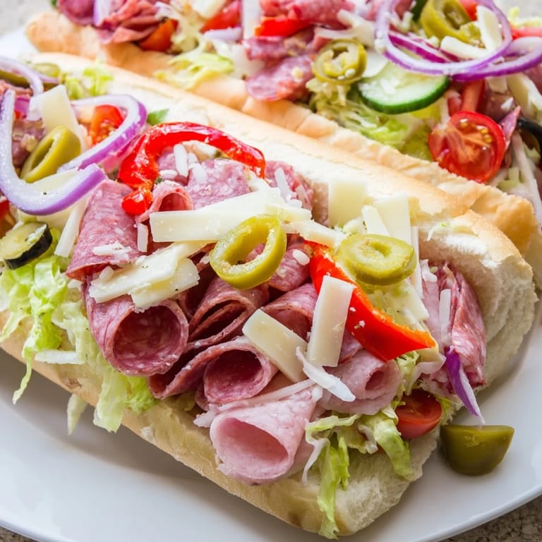 Sliced Italian meats and cheeses create delicious Flavor Mash-Up Sandwiches full of zest.  