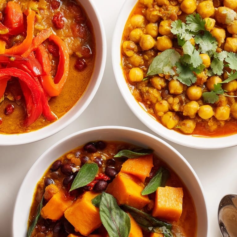 Comforting Caribbean Sweet Potato Curry served with fresh parsley, black beans, and rich coconut flavors.  