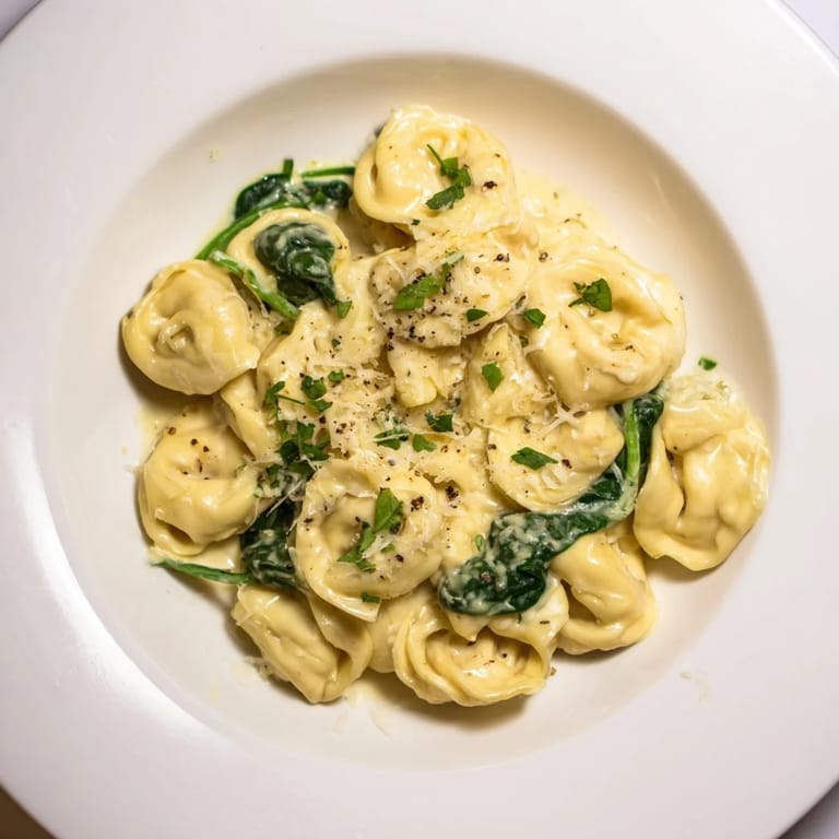 Delicious Creamy Spinach Alfredo Tortellini, a restaurant-quality meal with rich Alfredo and tender pasta.