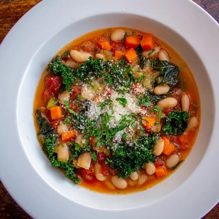 Enjoy this comforting Italian Bean & Kale Stew, filled with vibrant kale and seasoned with herbs.