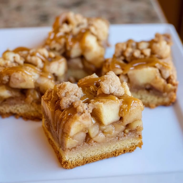 Warm, inviting shot of freshly baked caramel apple cookie bars, perfect for a cozy afternoon snack or dessert.