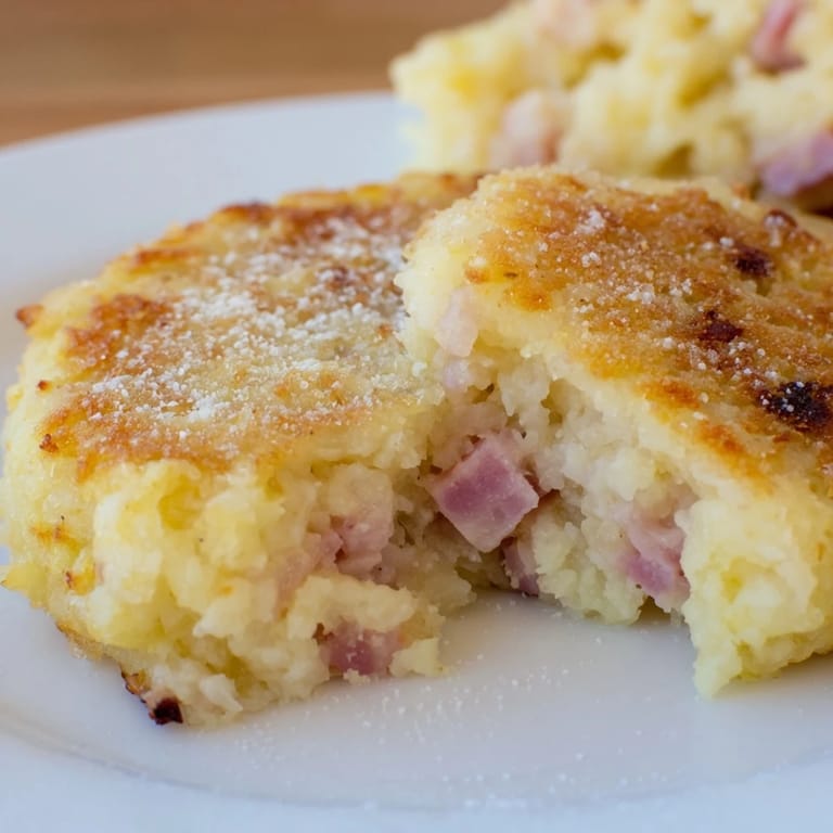 Close-up of fluffy Depression-era Ham & Potato Patties, perfect comfort food for any meal.