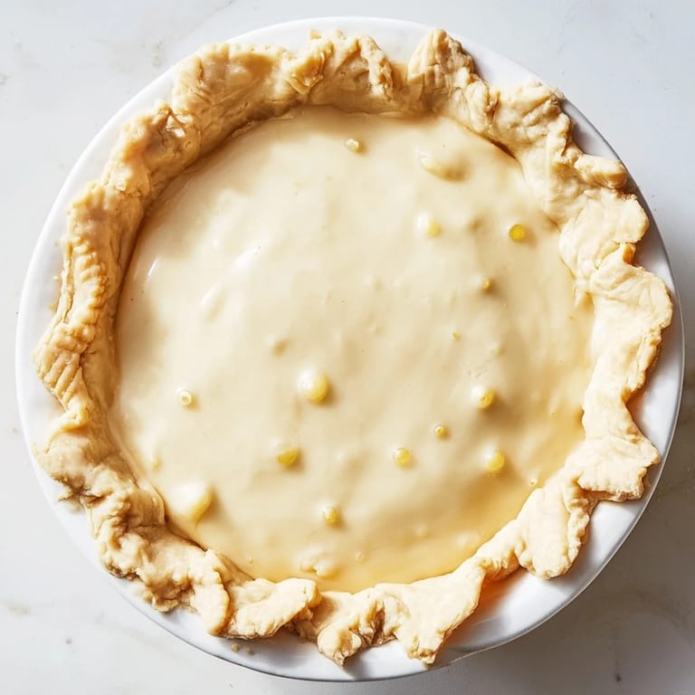 A slice of chilled Water Pie, its lightly browned, flaky crust and subtly sweet, vanilla-infused filling look inviting.