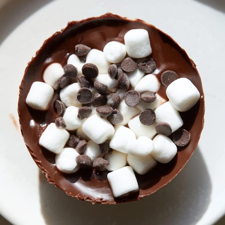 A close-up shot of rich hot chocolate swirling in a mug after a budget-friendly hot cocoa bomb cup melted.