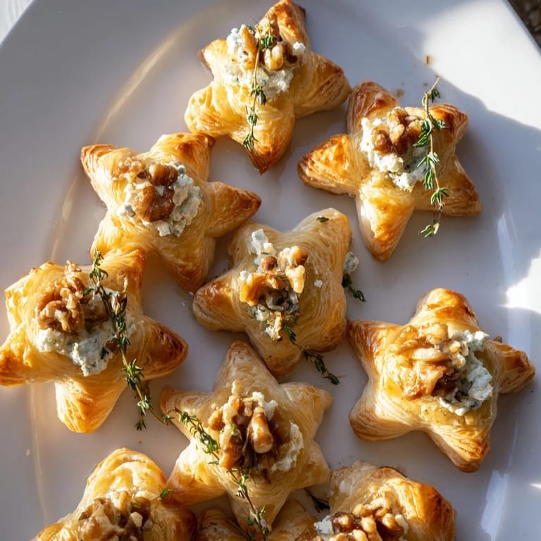 A close-up image shows a platter of elegant Starry Night New Years Appetizers, perfect for entertaining guests this holiday.