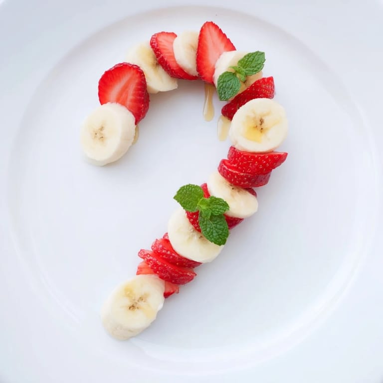 Vibrant photo of a healthy Strawberry Banana Candy Cane; perfect for a holiday treat, with mint garnish.