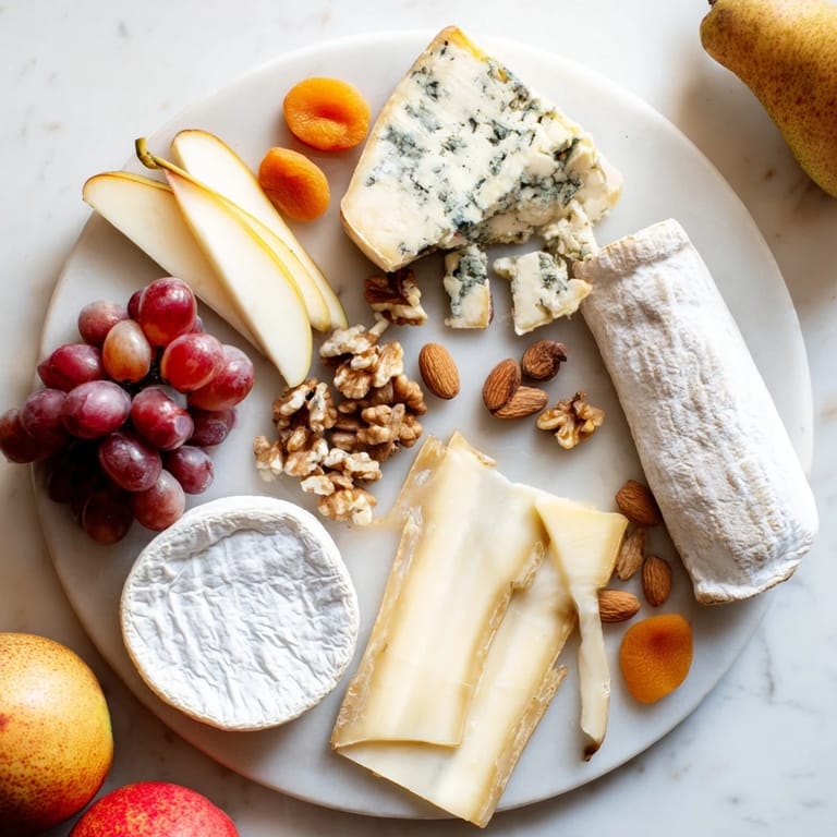 A stunning Cheese Platter Cœur Passion with creamy Brie, Roquefort, and fig jam—ideal for sharing.