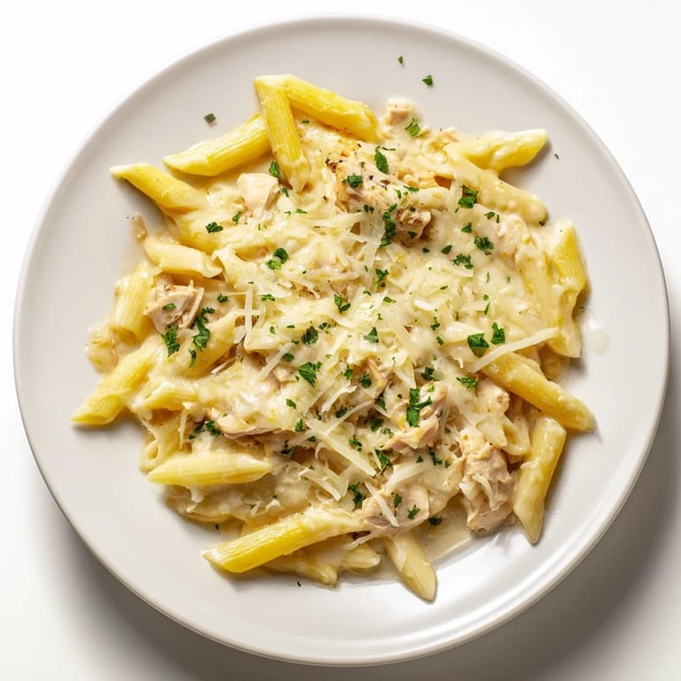 Creamy, cheesy, and utterly delicious Tinis Creamy Chicken Pasta: a comforting American-Italian meal.