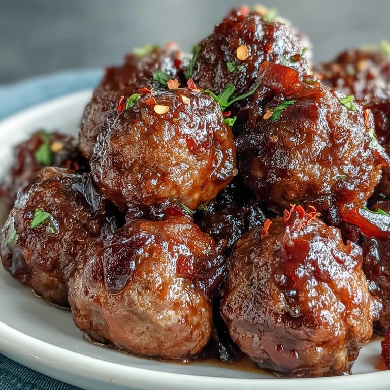 Hearty slow cooker peach glazed meatballs served over creamy mashed potatoes for a comforting family dinner meal.