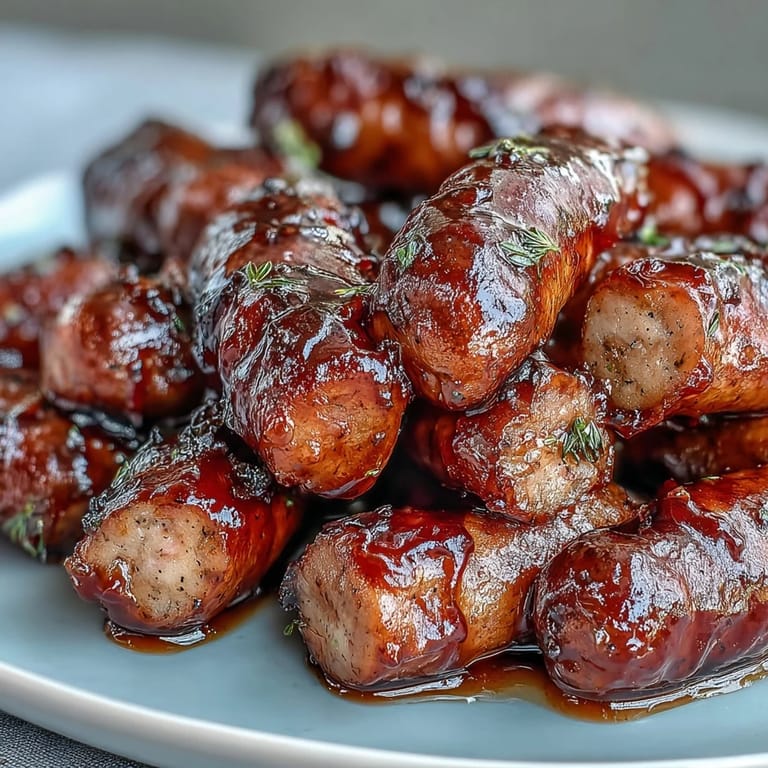 Steaming Crock Pot BBQ Cocktail Sausages in rich barbecue sauce, garnished with fresh parsley on a platter for family gatherings.