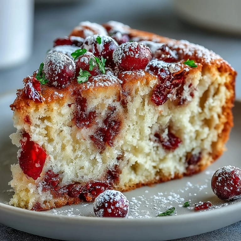 Freshly baked Cranberry Orange Breakfast Cake with golden edges, served warm with a side of orange zest and a cup of coffee.