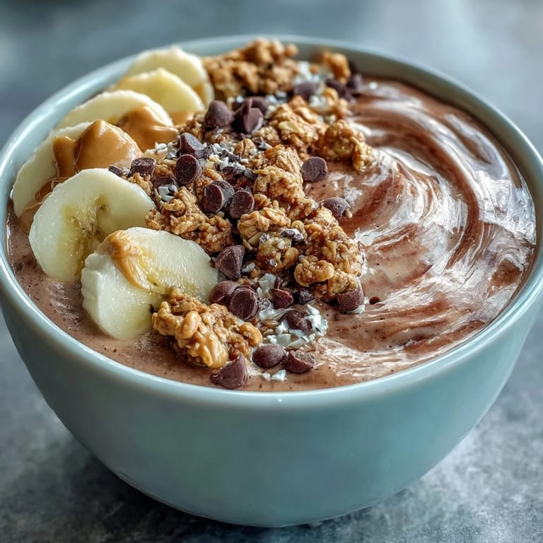 Chunky Monkey Smoothie Bowls feature crunchy granola, fresh banana, and cacao nibs for a balanced breakfast.  