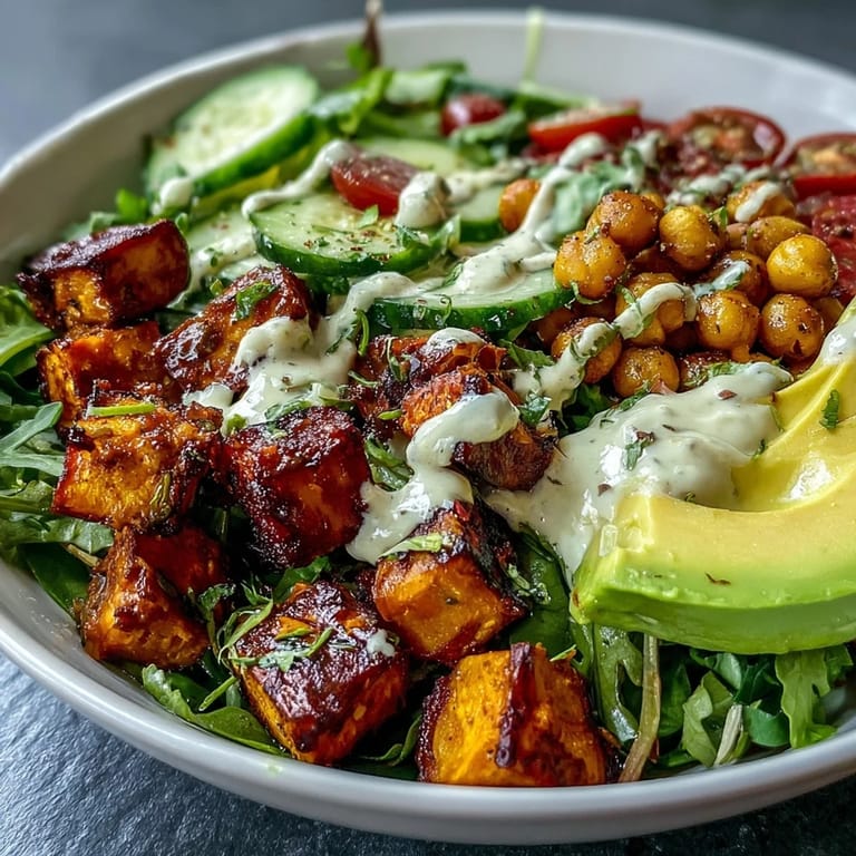 Colorful Breakfast Buddha Bowl featuring fluffy sweet potatoes, crunchy chickpeas, and a creamy lemon-tahini dressing, perfect for a healthy vegan start.