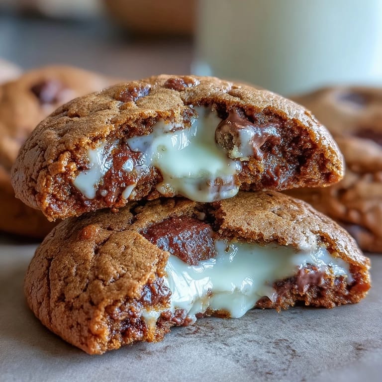 Golden-edged Hojicha Brownie Cookies are arranged on a rustic wooden board beside a steaming mug of tea.