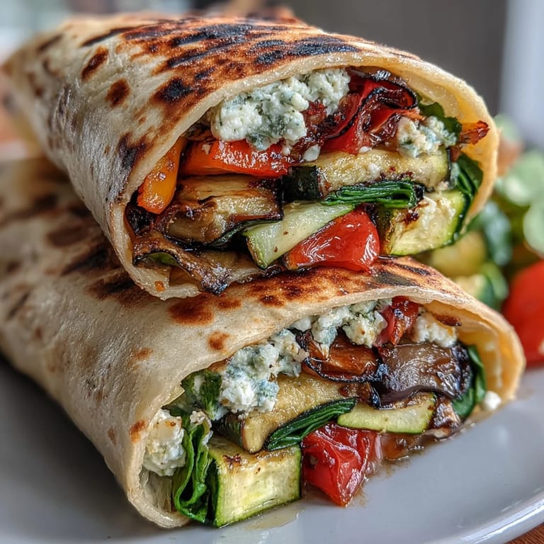 Colorful vegetable wraps bursting with Mediterranean flavors, featuring hummus, feta, and fresh herbs in soft grilled tortillas.