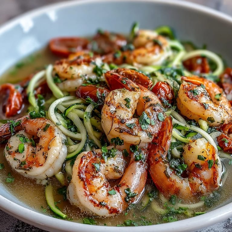 Quick and healthy shrimp zucchini noodles in a vibrant lemon-garlic broth, ready in just 15 minutes.