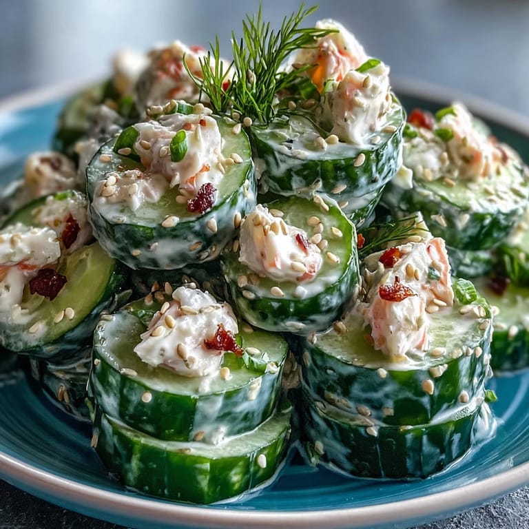 A refreshing California Roll Cucumber Salad.