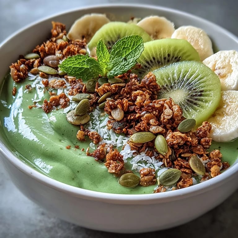 Healthy Shamrock Green Smoothie Bowl with Kiwi and Spinach, a bright and energizing breakfast or snack with fresh fruit and wholesome ingredients.