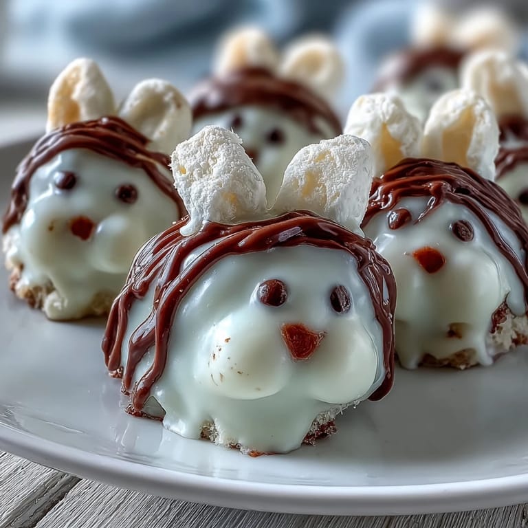 Adorable chocolate-dipped strawberries shaped like bunnies, complete with pink candy melt noses and whimsical edible decorations.