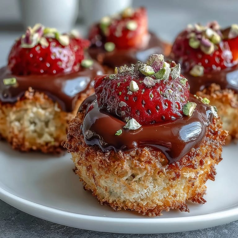 2. Indulge in these golden kataifi nests topped with juicy strawberries, luscious dark chocolate, and a sprinkle of pistachios.