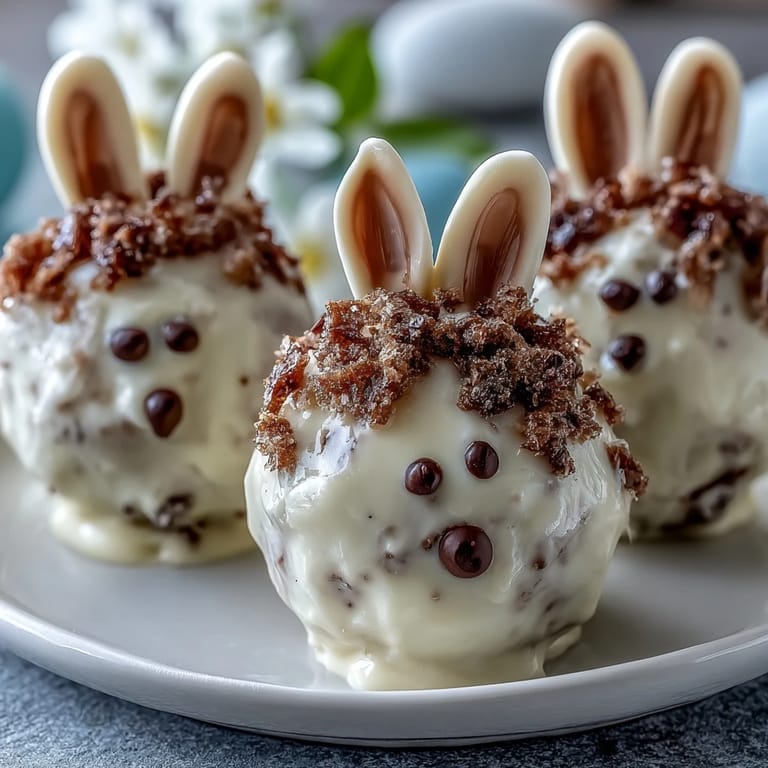 Easter Bunny Cake Pops with White Chocolate Coating: sweet vanilla cake pops coated in smooth white chocolate, decorated with pink candy and sprinkles for Easter.