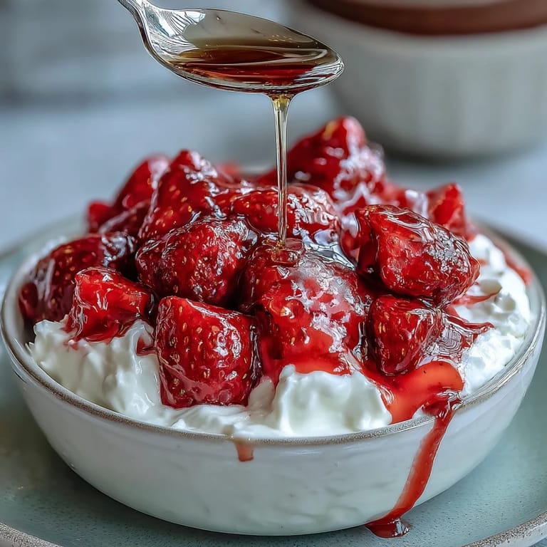 Fresh strawberry compote drizzled atop thick Greek yogurt makes a sweet-tart, protein-rich snack.  