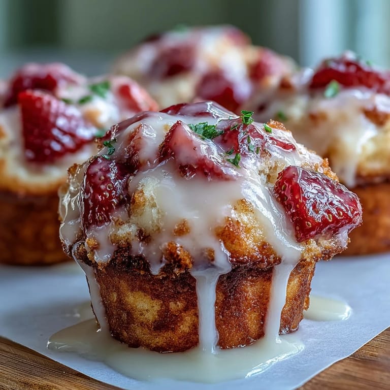 Bright and tender strawberry lemon muffins with a sweet-tart glaze, perfect for a sunny spring brunch or afternoon treat.