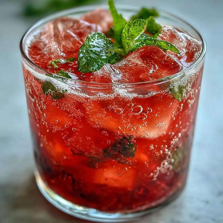 Glistening Sparkling Hibiscus Mint Lemonade Mocktail with fresh lemon slices, a visual summer delight.