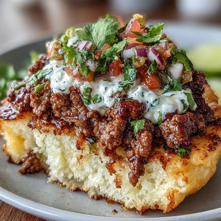 Savory taco meat piled high inside light, keto cloud bread shells with fresh salsa.