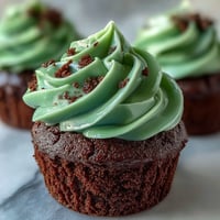 Festive green velvet cupcakes topped with smooth cream cheese frosting, perfect for St. Patrick's Day celebrations.