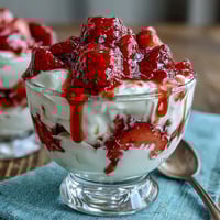 Strawberry compote swirls over creamy Greek yogurt in a vibrant, healthy breakfast bowl.  